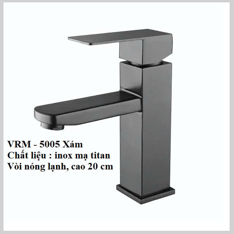 Vòi lavabo inox 304 – Thiết kế phủ xám, chống gỉ sét