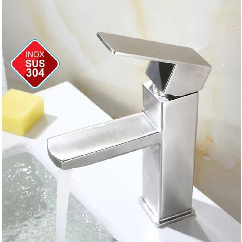 Vòi lavabo vuông nóng lạnh inox 304 bền đẹp