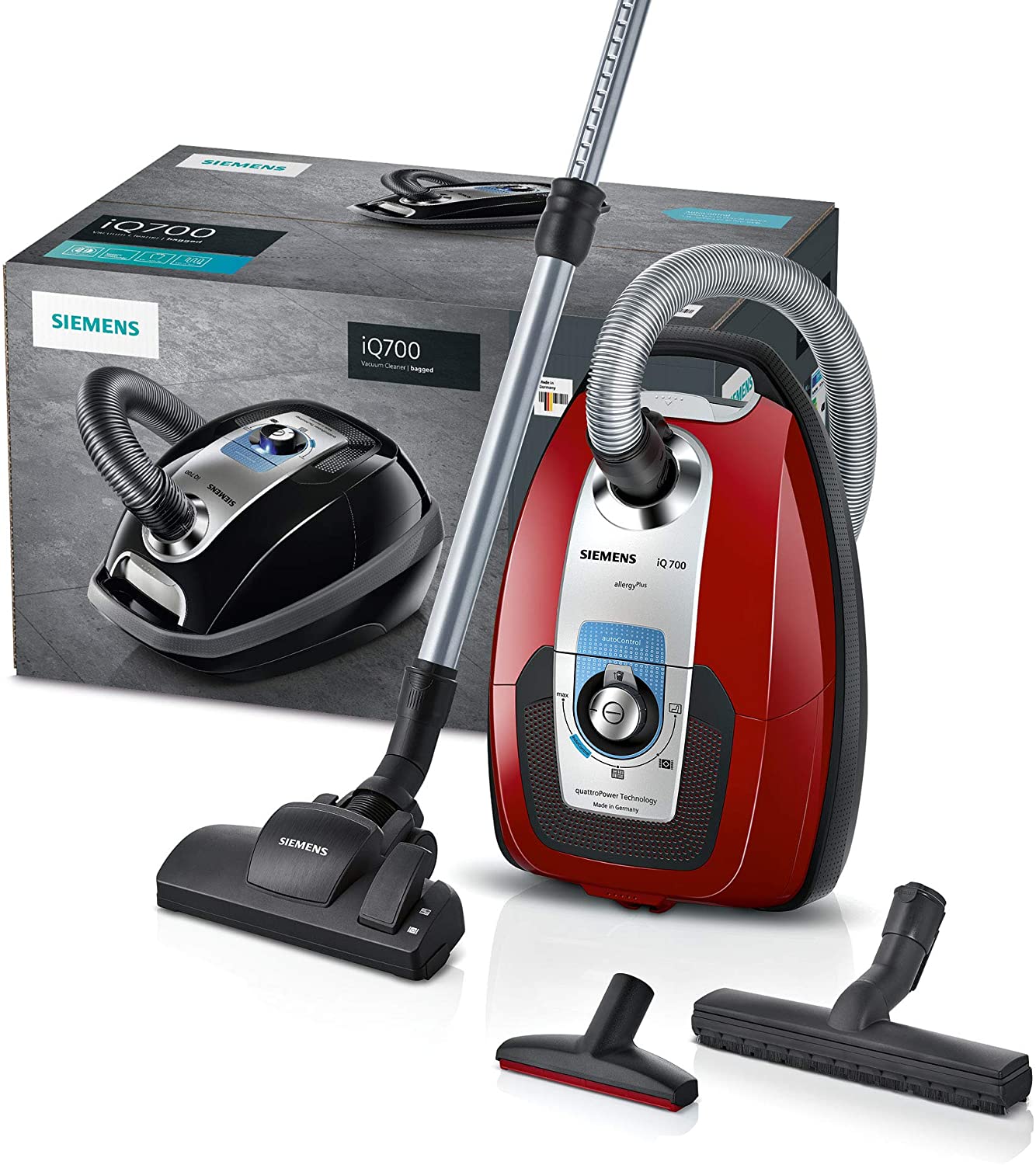 Máy hút bụi Siemens iQ700 VSC7AC342 có túi, 650W, độ ồn 69 dB, Màu Đỏ/Đen