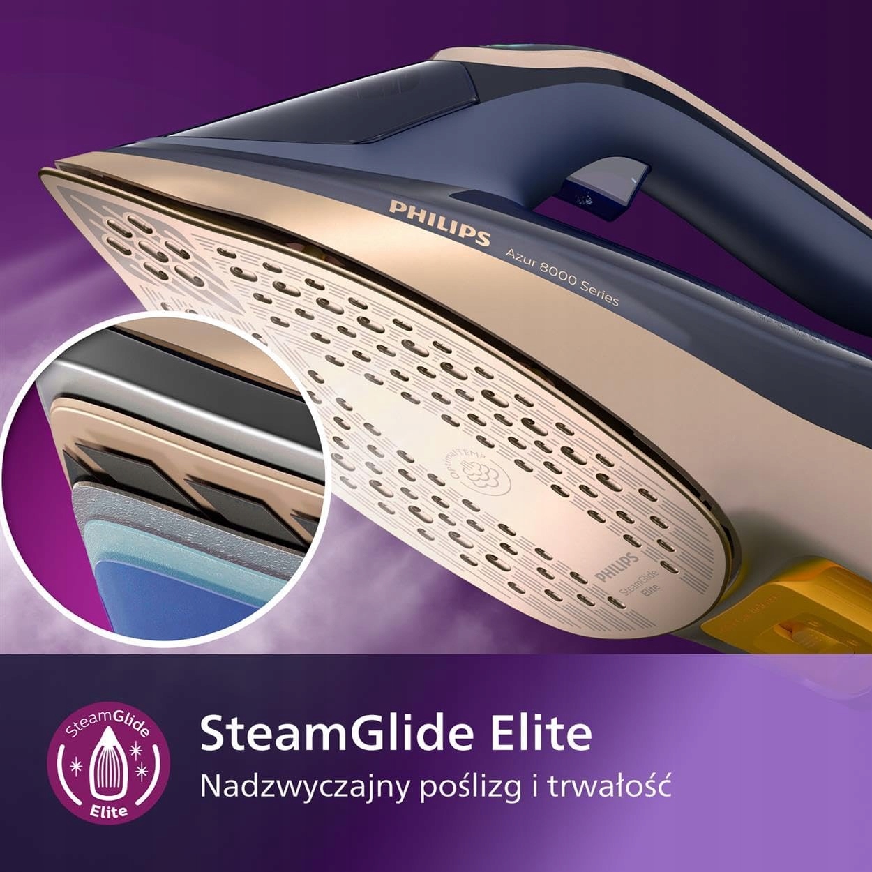 Bàn là hơi nước Philips Azur 8000 DST8050/20, Công suất 3000W, màu Xanh Lam đậm