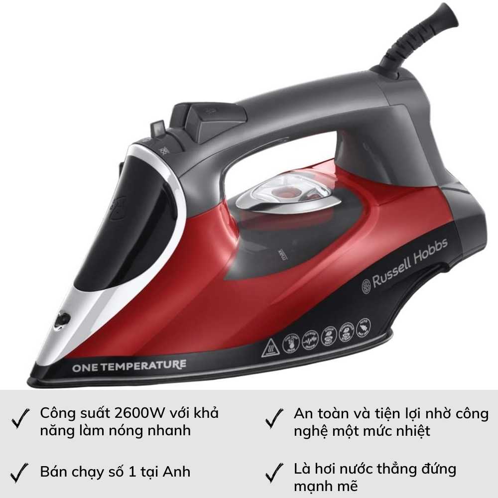 Bàn là hơi nước Russell Hobbs One Temperature 25090-56, Công suất 2600W – Nhập Khẩu Đức & EU
