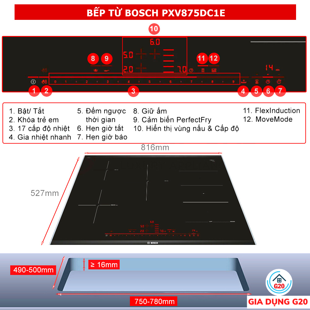 BẾP TỪ BOSCH SERIE 8 PXV875DC1E 4 VÙNG NẤU 7400W