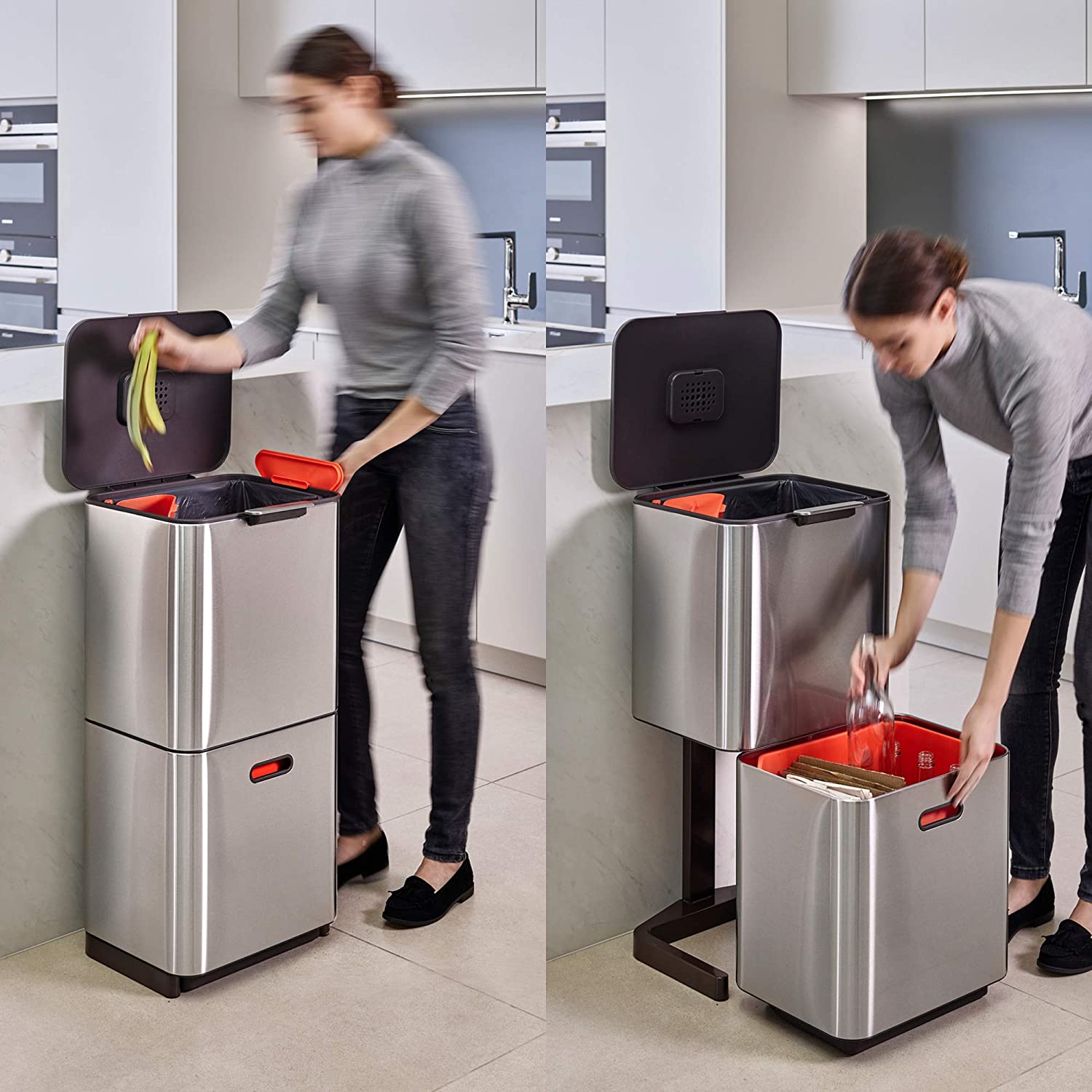 Thùng rác 2 ngăn Joseph Joseph 30060 TotemCompact 60L - Stainless Steel