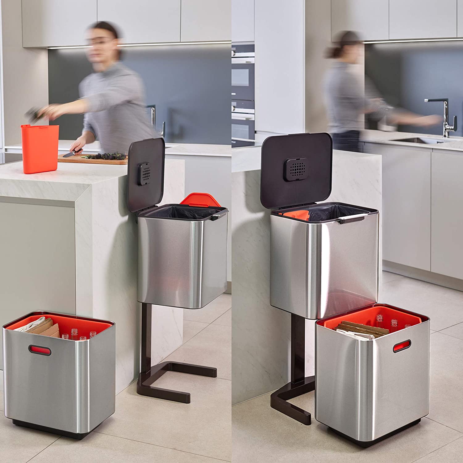 Thùng rác 2 ngăn Joseph Joseph 30060 TotemCompact 60L - Stainless Steel