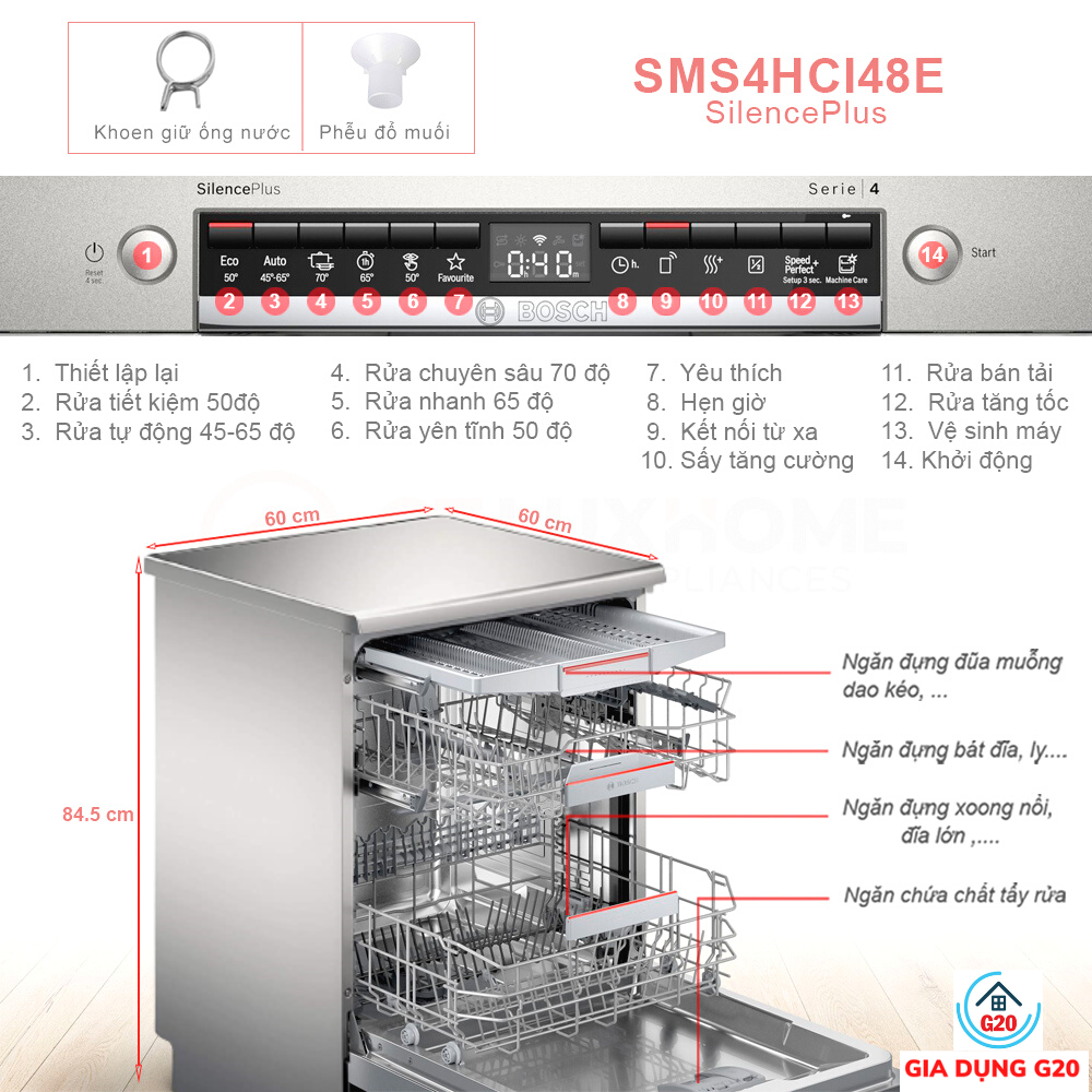 Máy Rửa Bát Bosch SMS4HCI48E Series 4 – Độc Lập