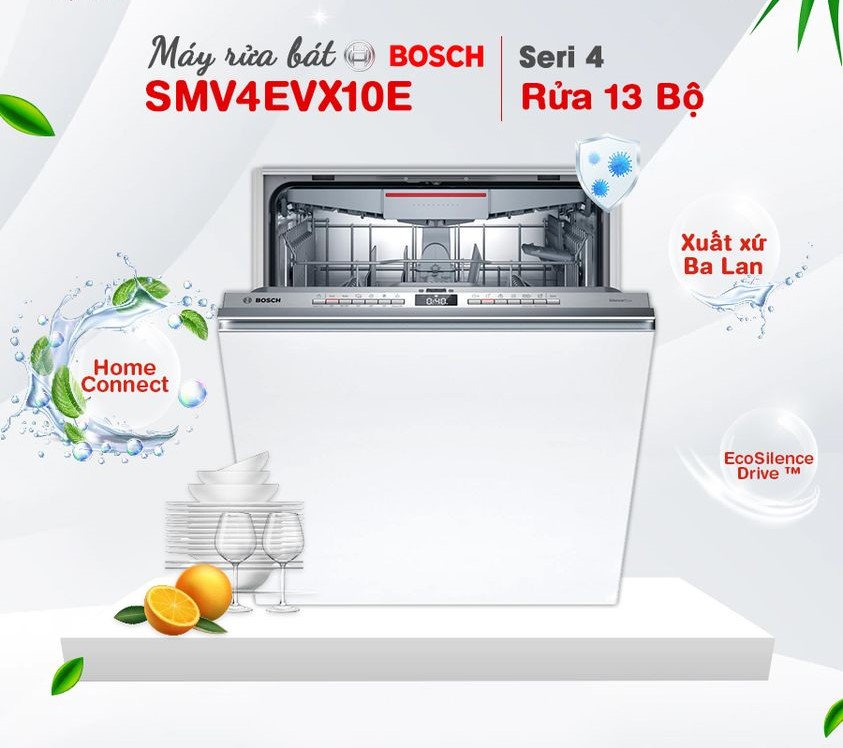 MÁY RỬA BÁT ÂM TỦ BOSCH SMV4EVX10E SERIE 4 SẤY HÉ CỬA