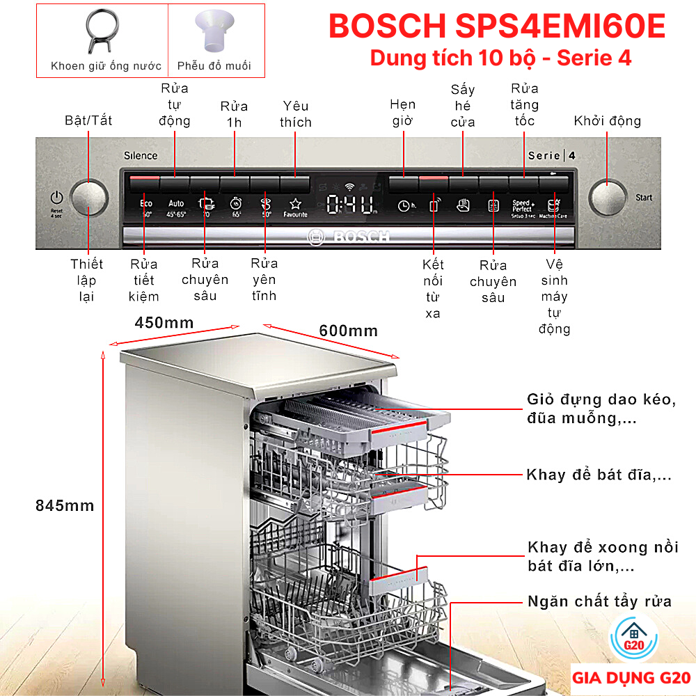 MÁY RỬA BÁT ĐỘC LẬP BOSCH 45CM SPS4EMI60E SERIE 4
