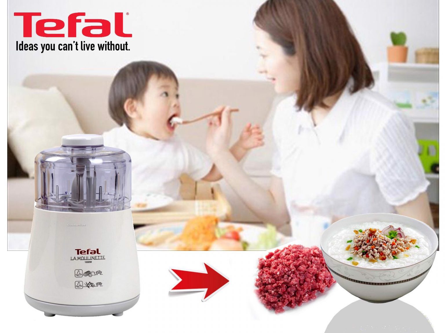 Máy xay thịt, rau củ quả Tefal DPA130, Công suất 1000W