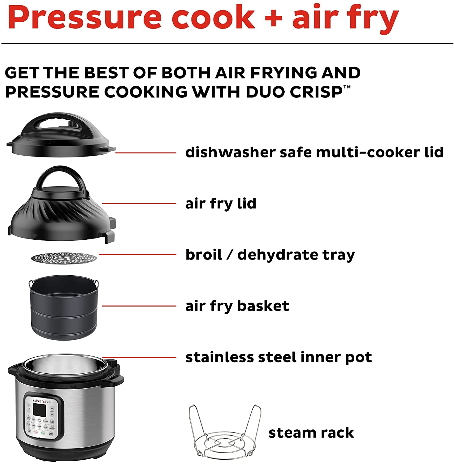 Nồi áp suất kiêm chiên không dầu Instant Pot Duo Crisp 8Qt 11-in-1 Dung tích 7.5L