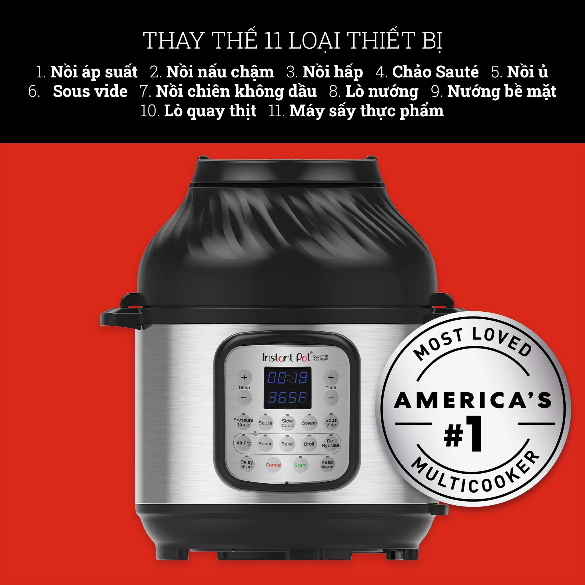 Nồi áp suất kiêm chiên không dầu Instant Pot Duo Crisp 8Qt 11-in-1 Dung tích 7.5L