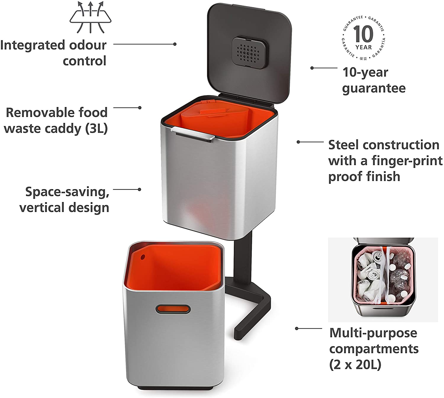 Thùng rác 2 ngăn joseph joseph 30065 Totem Compact 40L