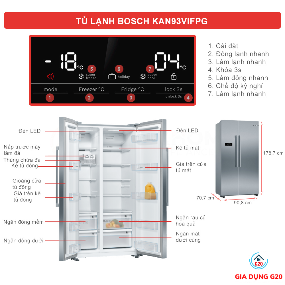 TỦ LẠNH SIDE BY SIDE BOSCH KAN93VIFPG SERIE 4 - 580 LÍT