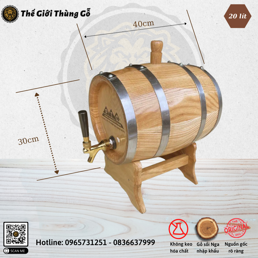 Thùng gỗ sồi loại mini 10L 15L 20L