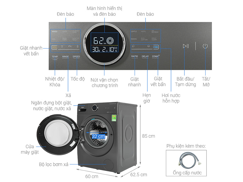 Máy giặt Whirlpool Inverter 10.5 Kg FWMD10502FG 2