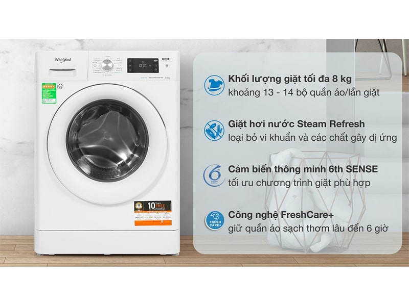 Máy giặt Whirlpool Inverter 8 Kg FFB8458WV EU 2