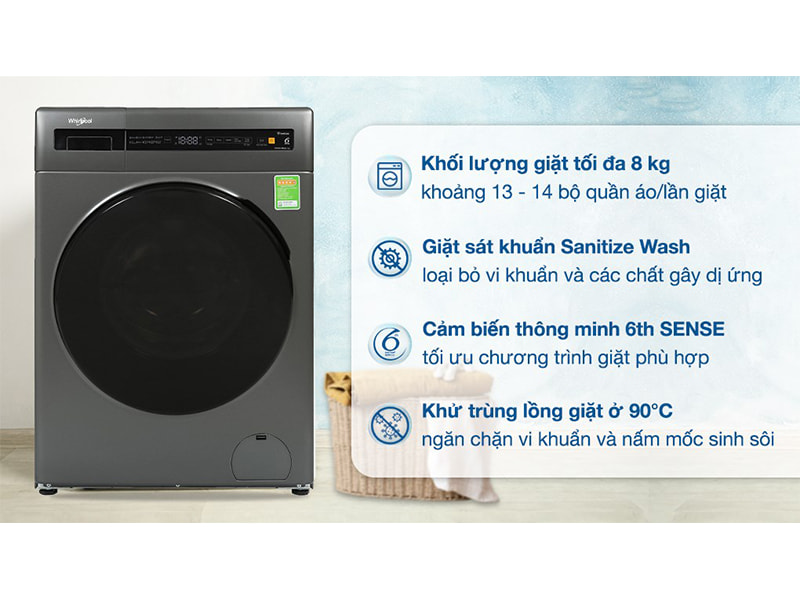 Máy giặt Whirlpool Inverter 8 kg FWEB8002FWG 1