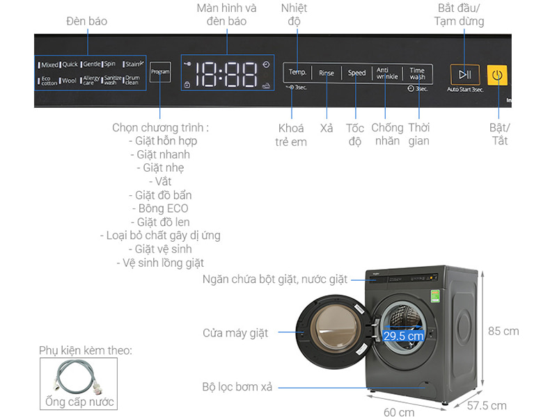 Máy giặt Whirlpool Inverter 8 kg FWEB8002FWG 5