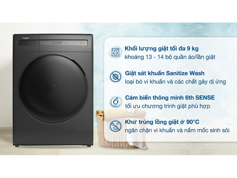 Máy giặt Whirlpool Inverter 9 kg FWEB9002FWG 1
