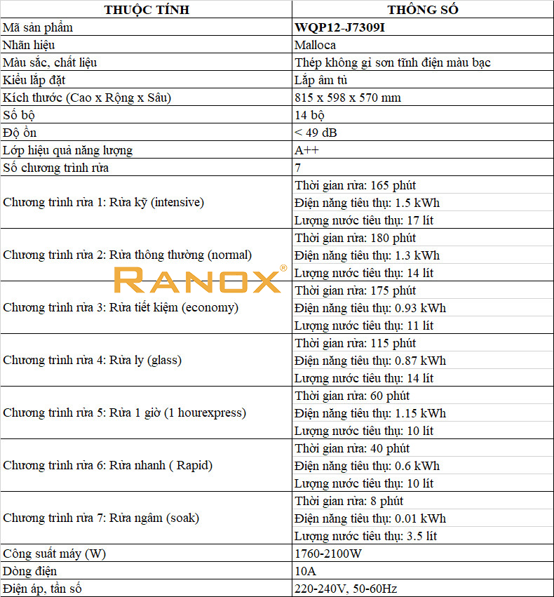 Máy Rửa Bát Malloca WQP12-J7309I - 03