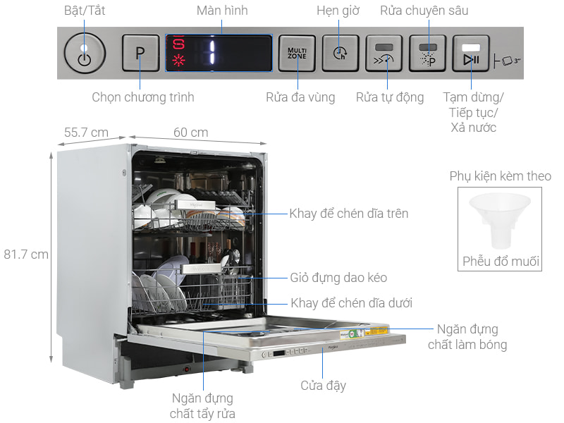 Máy rửa chén âm tủ Whirlpool WIO 3T133P 8
