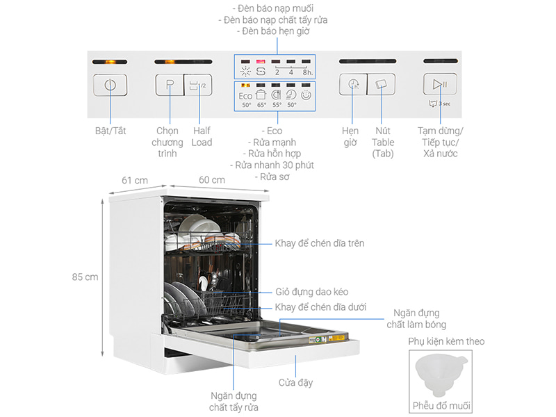 Máy rửa chén Whirlpool WFE 2B19 độc lập 5