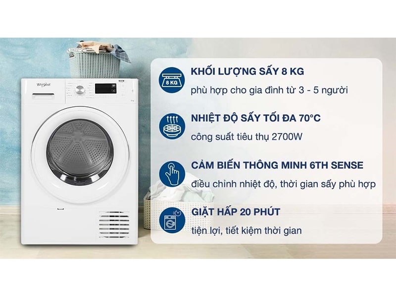 Máy sấy ngưng tụ Whirlpool 8 Kg FFTCM118XB EE 1
