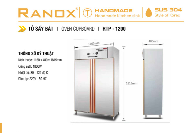 Tủ sấy bát đĩa công nghiệp RTP-1200-02