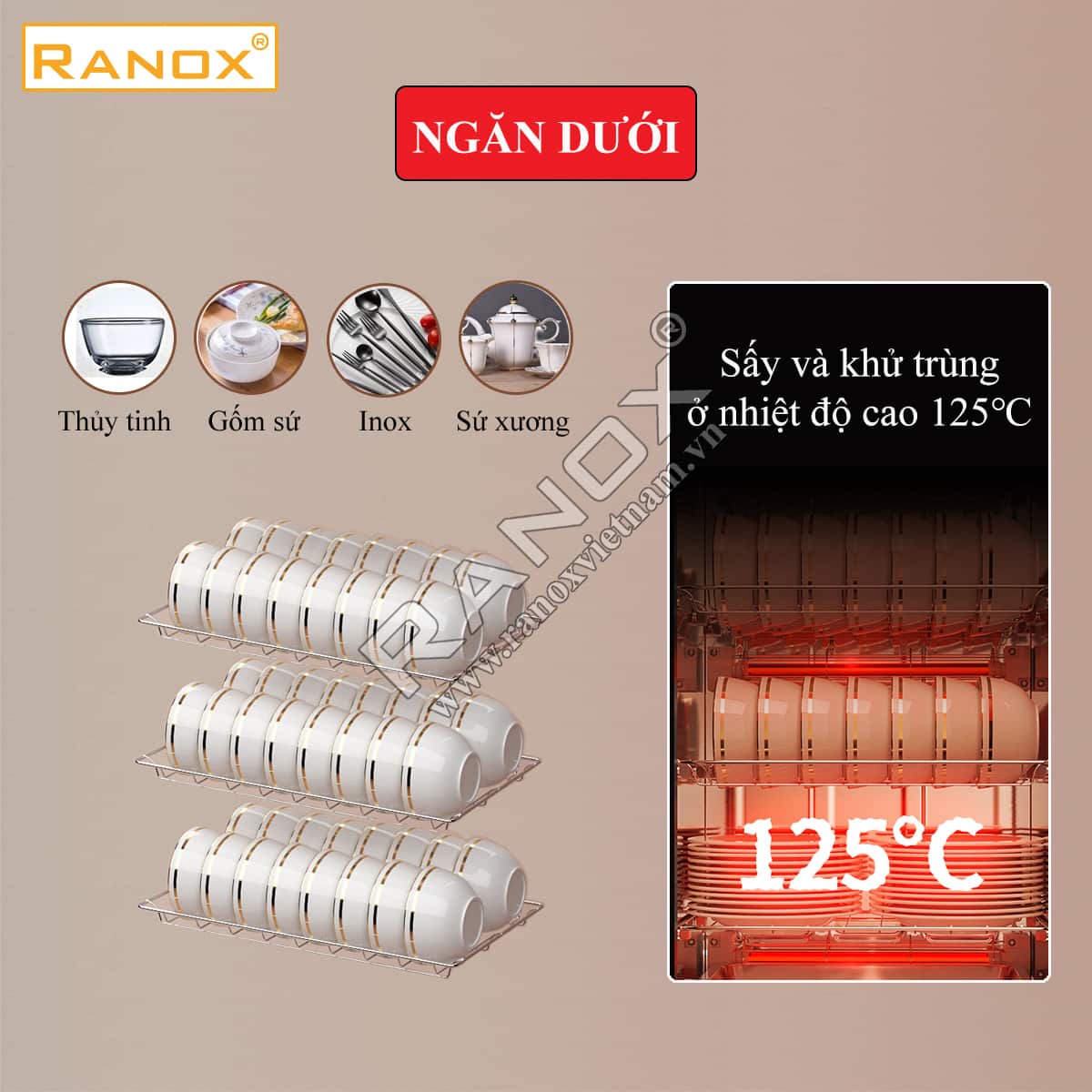 TỦ SẤY BÁT ĐĨA TỰ NGẮT ĐIỆN MÀU ĐỎ 03