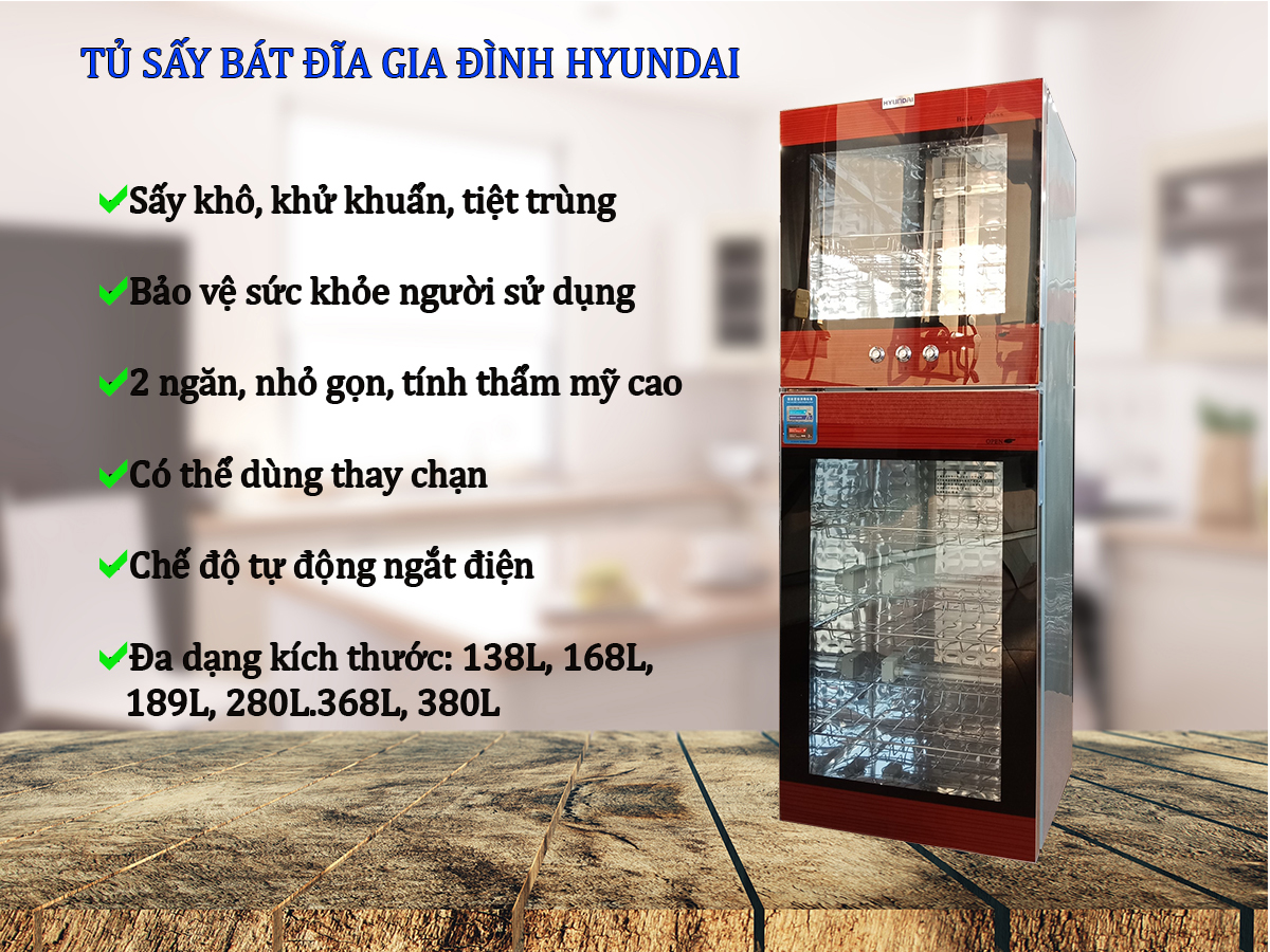 Tủ sấy bát diệt khuẩn HYUNDAI màu đỏ