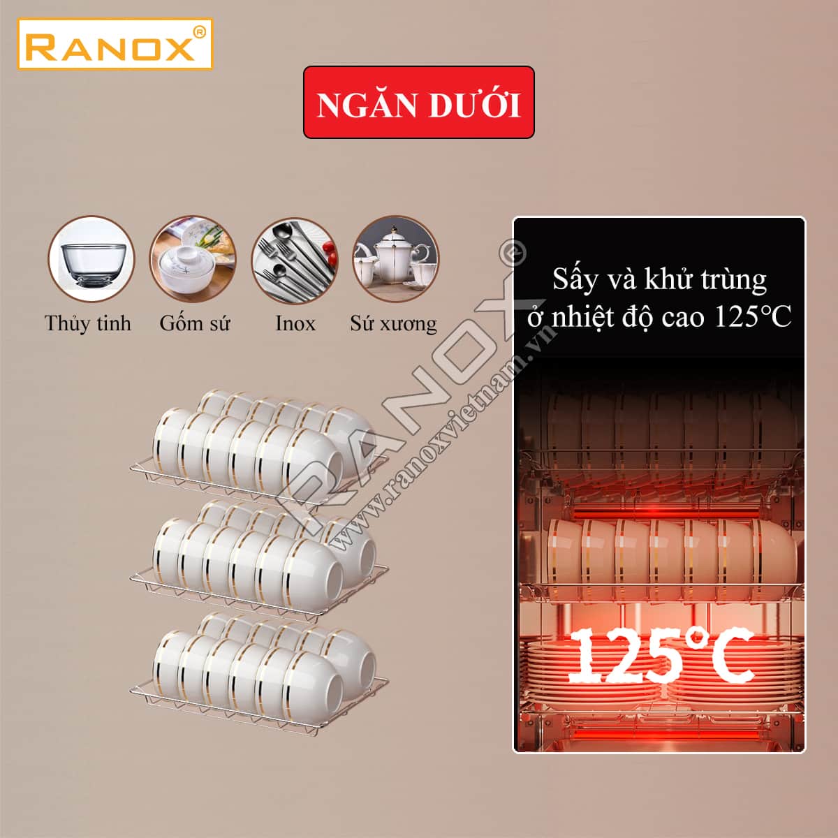 Tủ sấy bát loại nhỏ HYUNDAI 138L màu đen 03