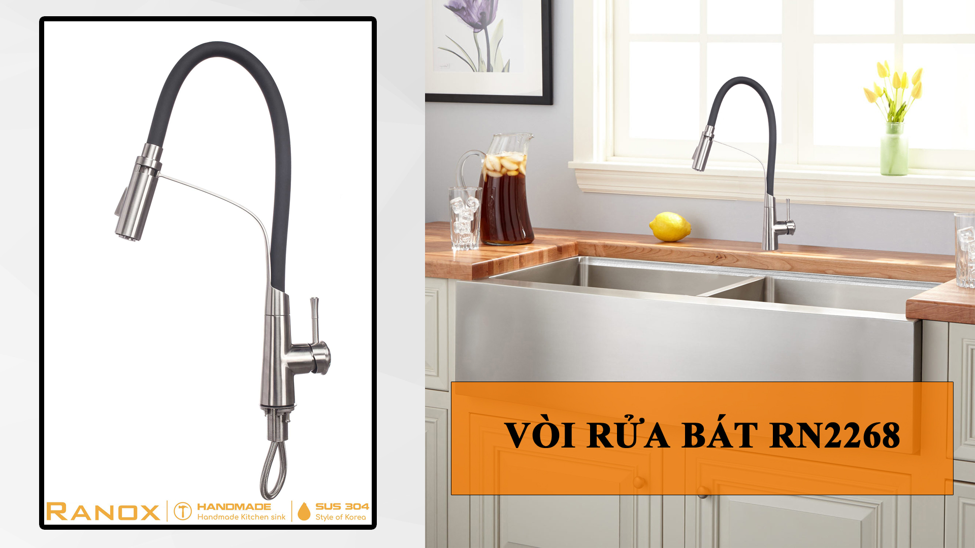 Cách tháo đầu vòi nước rửa bát Ranox RN2268