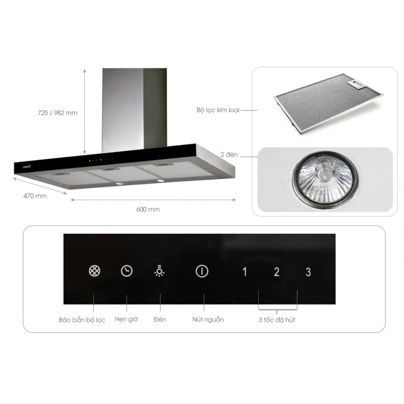 Máy hút mùi Cata MIDAS 70 BK 06