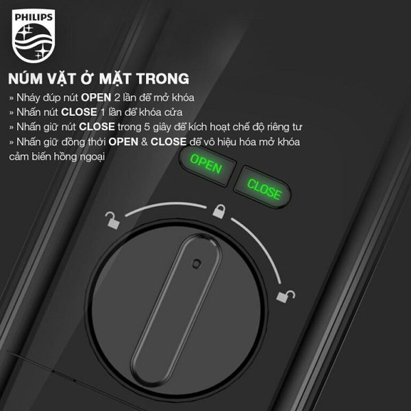 Khóa vân tay kết nối Gateway Philips sử dụng núm vặn bên trong