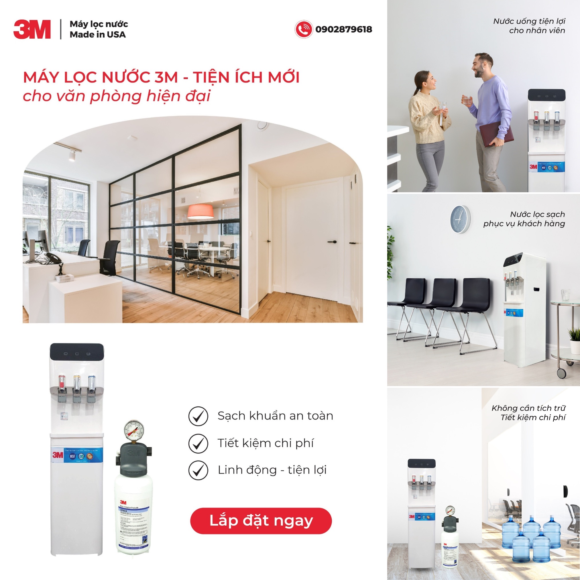 Cây lọc nước uống nóng lạnh 3M cho văn phòng hiện đại