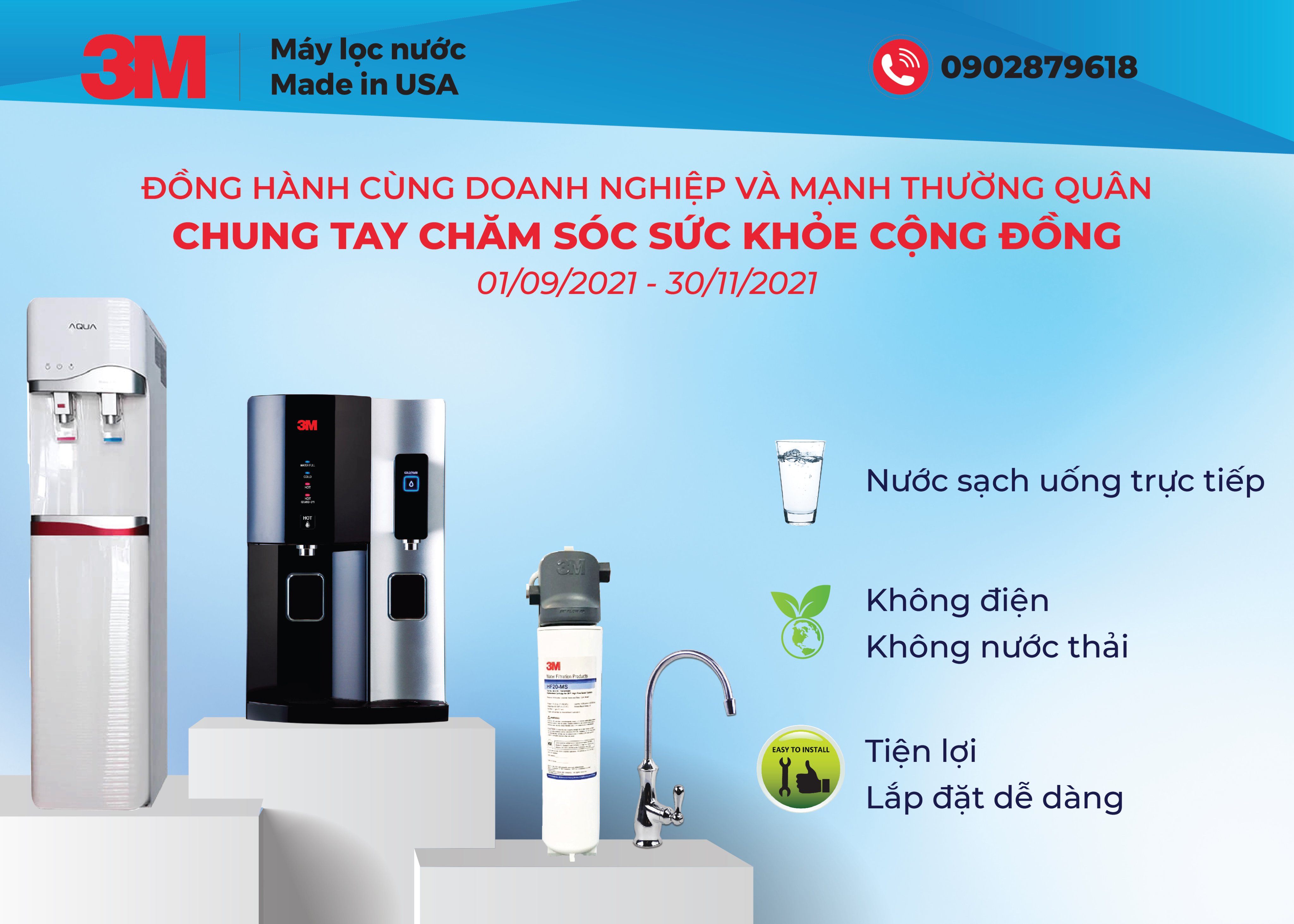 Máy Lọc Nước 3M nhỏ gọn, lắp đặt linh động dưới bồn rửa hoặc trong cây nóng lạnh