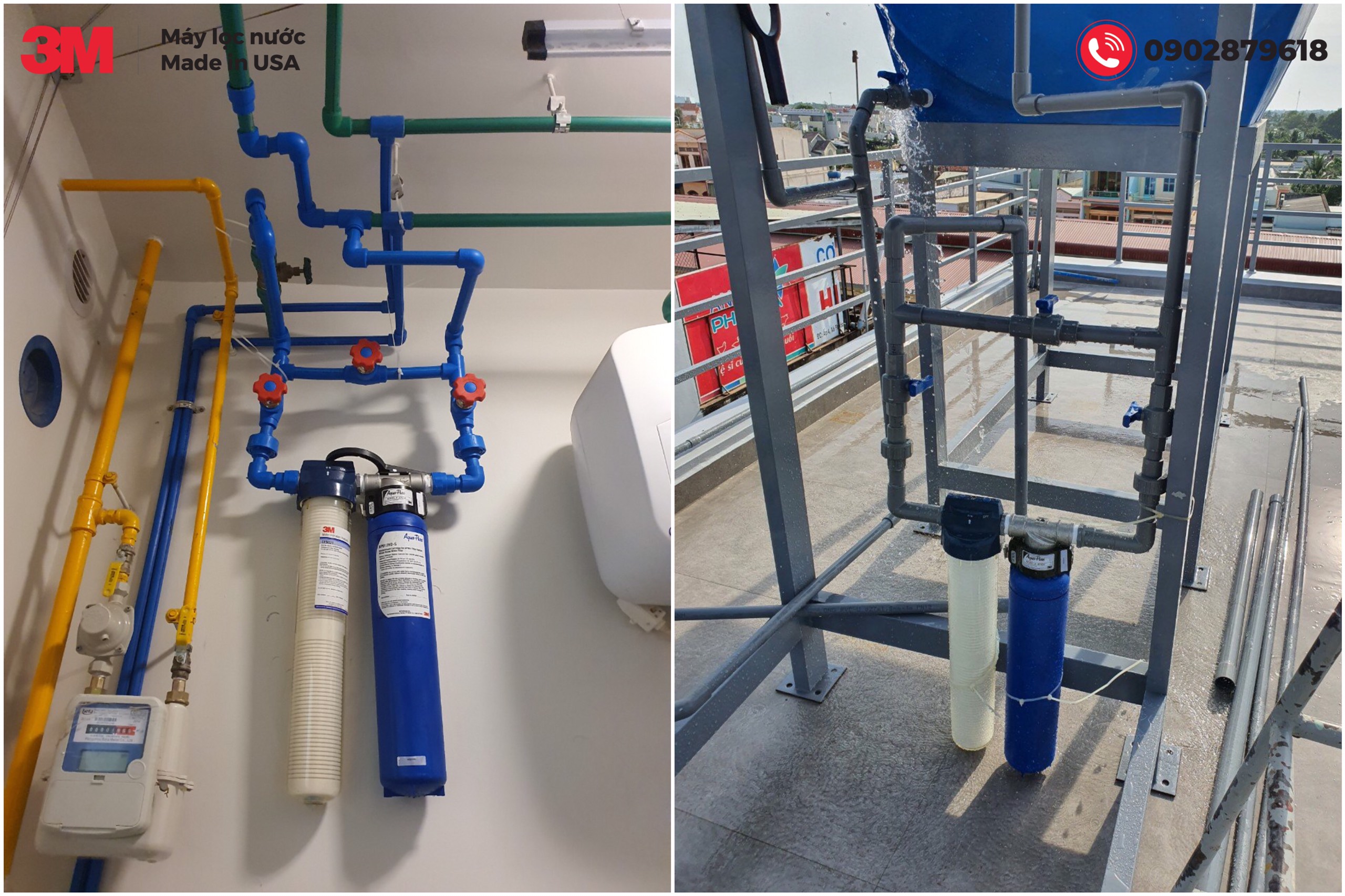 Hình thực tế lắp đặt combo máy lọc tổng đầu nguồn 3M