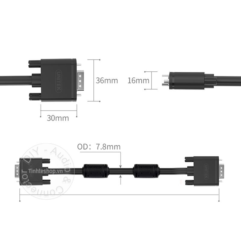 Cáp VGA 2 đầu đực 3+6 1080P Unitek