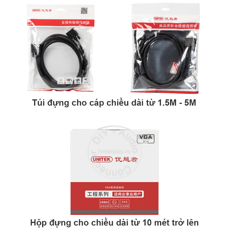 Cáp VGA 2 đầu đực 3+6 1080P Unitek