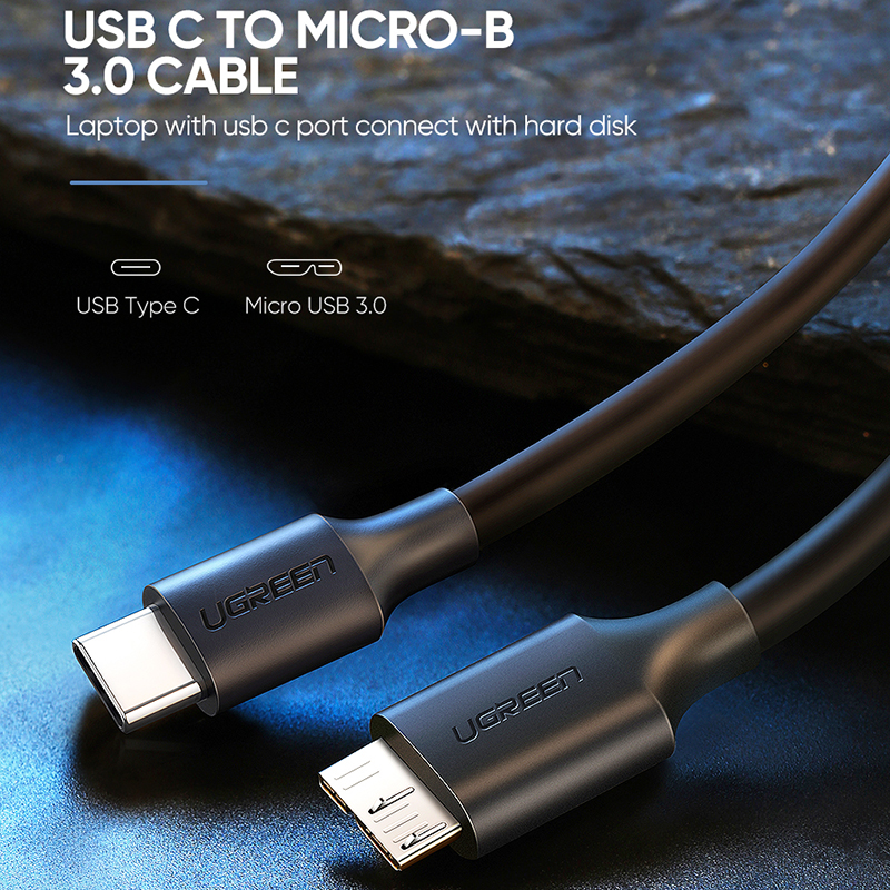 Cáp USB type-C 3.1 ra USB 3.0 Micro B cho HDD box ổ cứng di động 1 mét Ugreen US312 20103