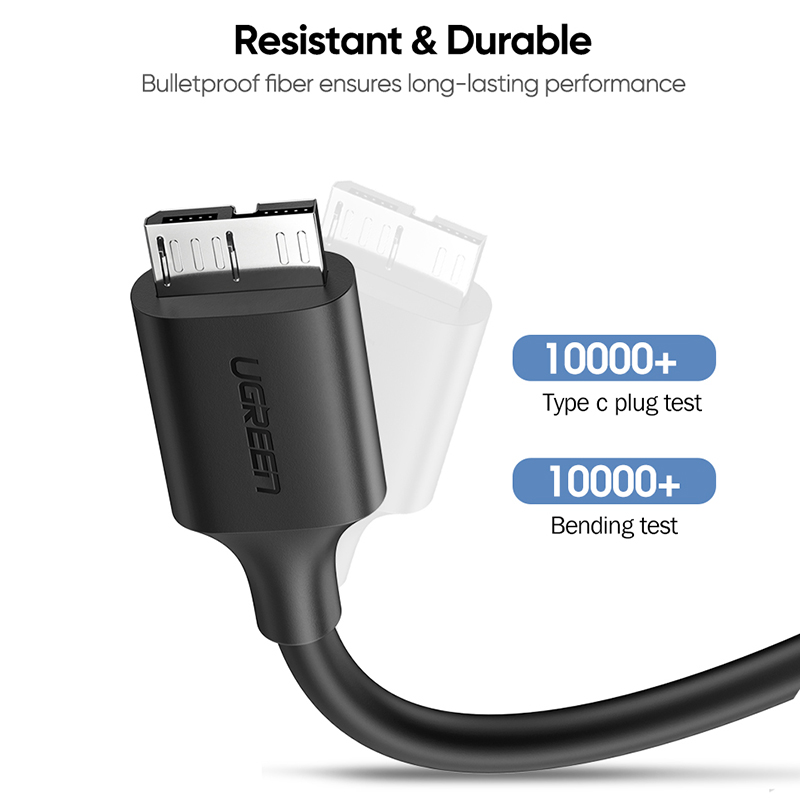 Cáp USB type-C 3.1 ra USB 3.0 Micro B cho HDD box ổ cứng di động 1 mét Ugreen US312 20103