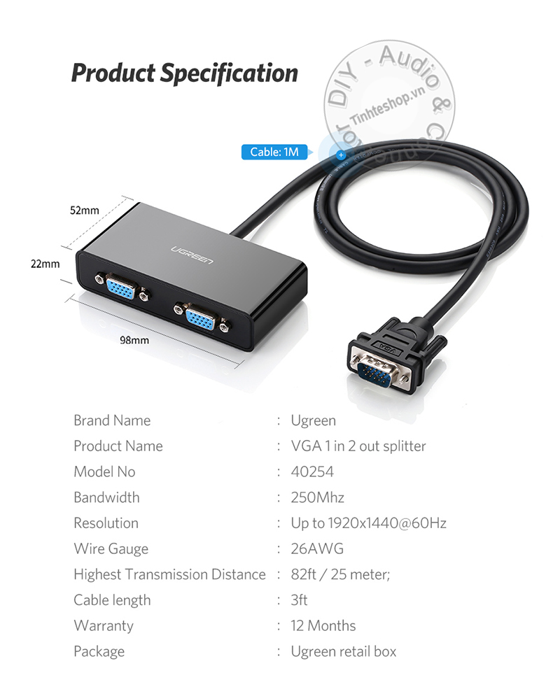 250MHz 2-port VGA splitter