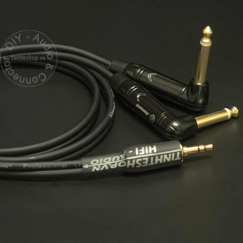 cáp chuyển AUX 3.5mm sang 2 đầu 6.5mm mono bẻ góc diy tinhteshop.vn