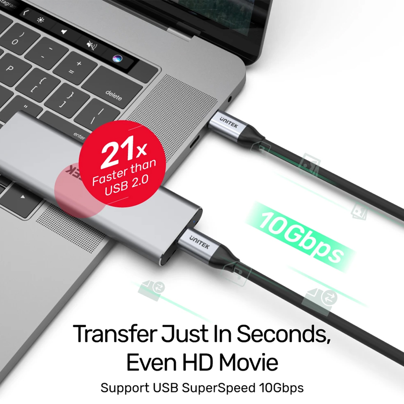 Cáp USB type C 3.1 Gen 2 10Gbps video HD 4K60Hz power 100W Unitek C14083ABK