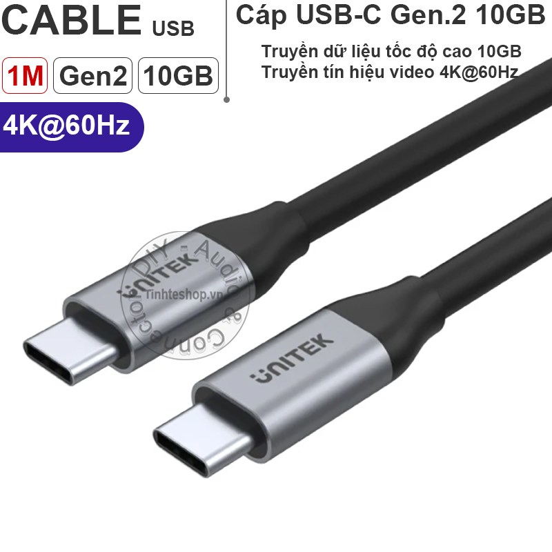 Cáp USB type C 3.1 Gen 2 10Gbps video HD 4K60Hz power 100W Unitek C14083ABK