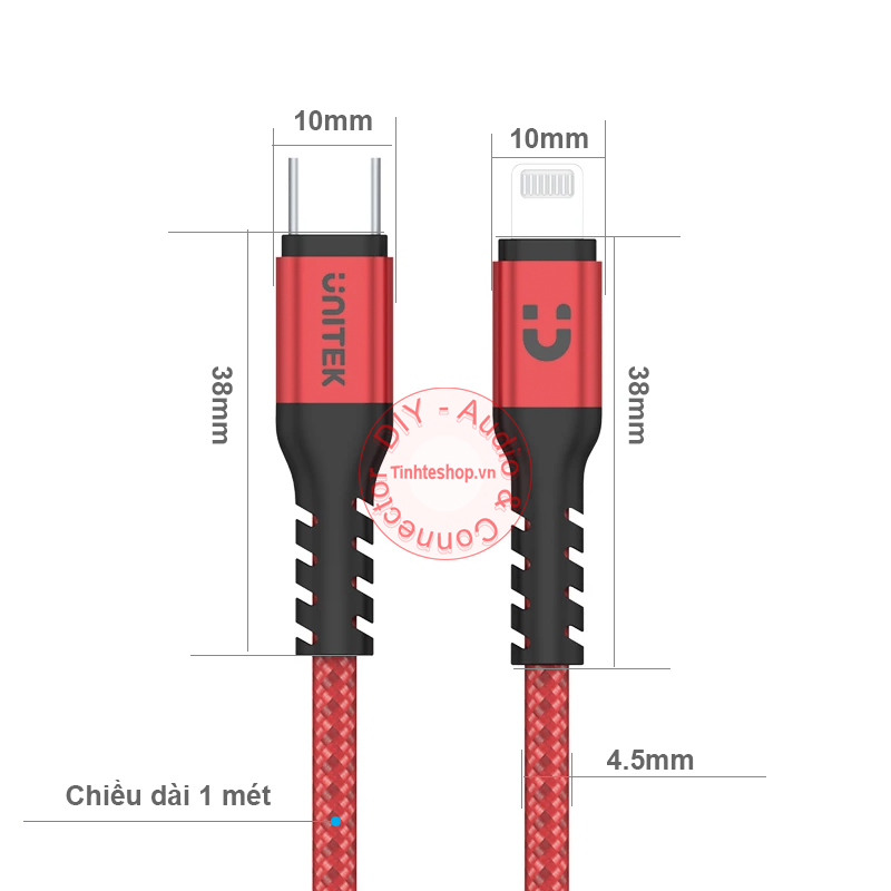 Cáp USB C to Lightning MFI 1 mét Unitek C14060RD