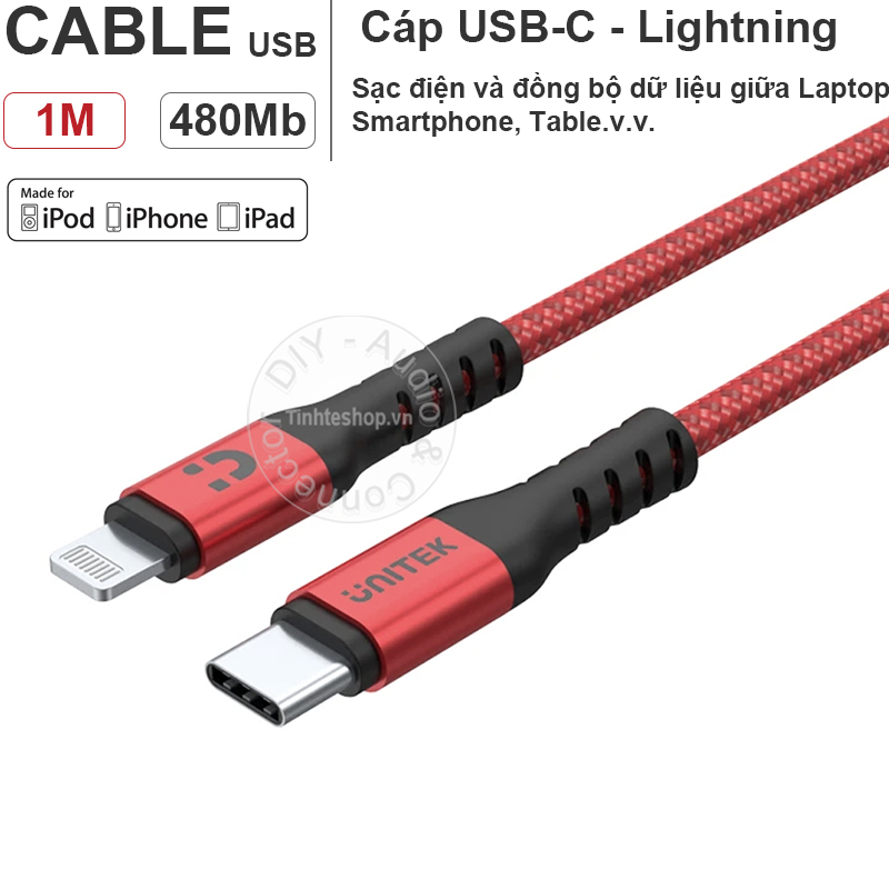 Cáp USB C to Lightning MFI 1 mét Unitek C14060RD