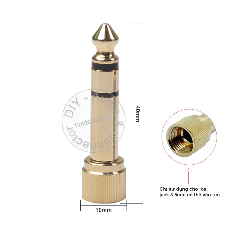 6.35mm male to 3.5mm female stereo jack with threaded ring for large headphones
