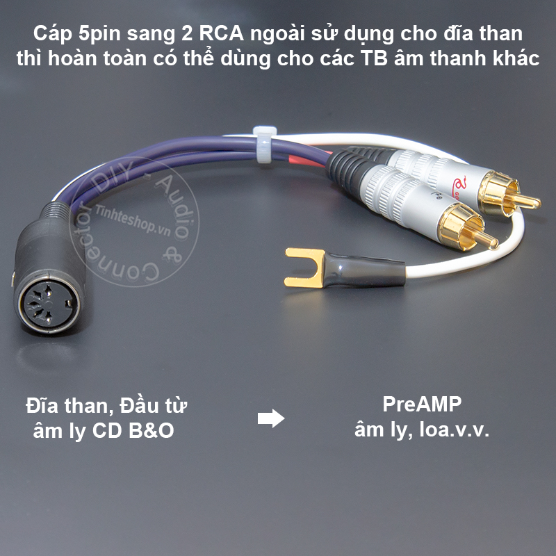 5pin female to 2 RCA male audio cable for vinyl records