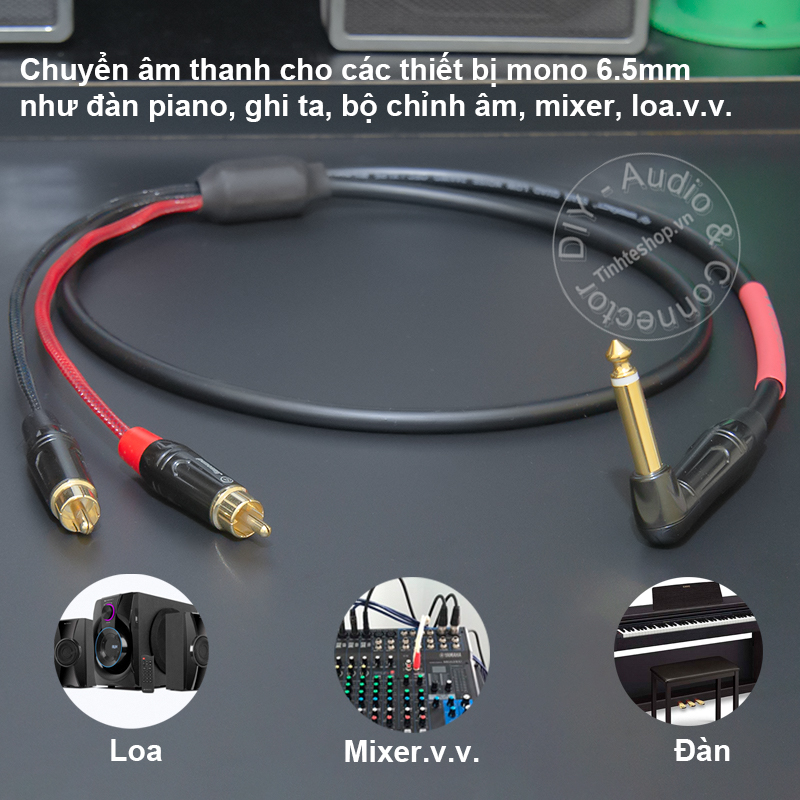 6.35mm TS to 2 RCA cable