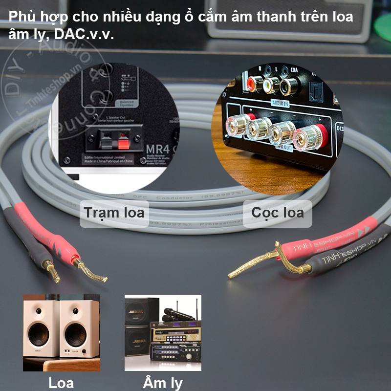 Homemade 24K gold-plated soft copper mesh speaker cable